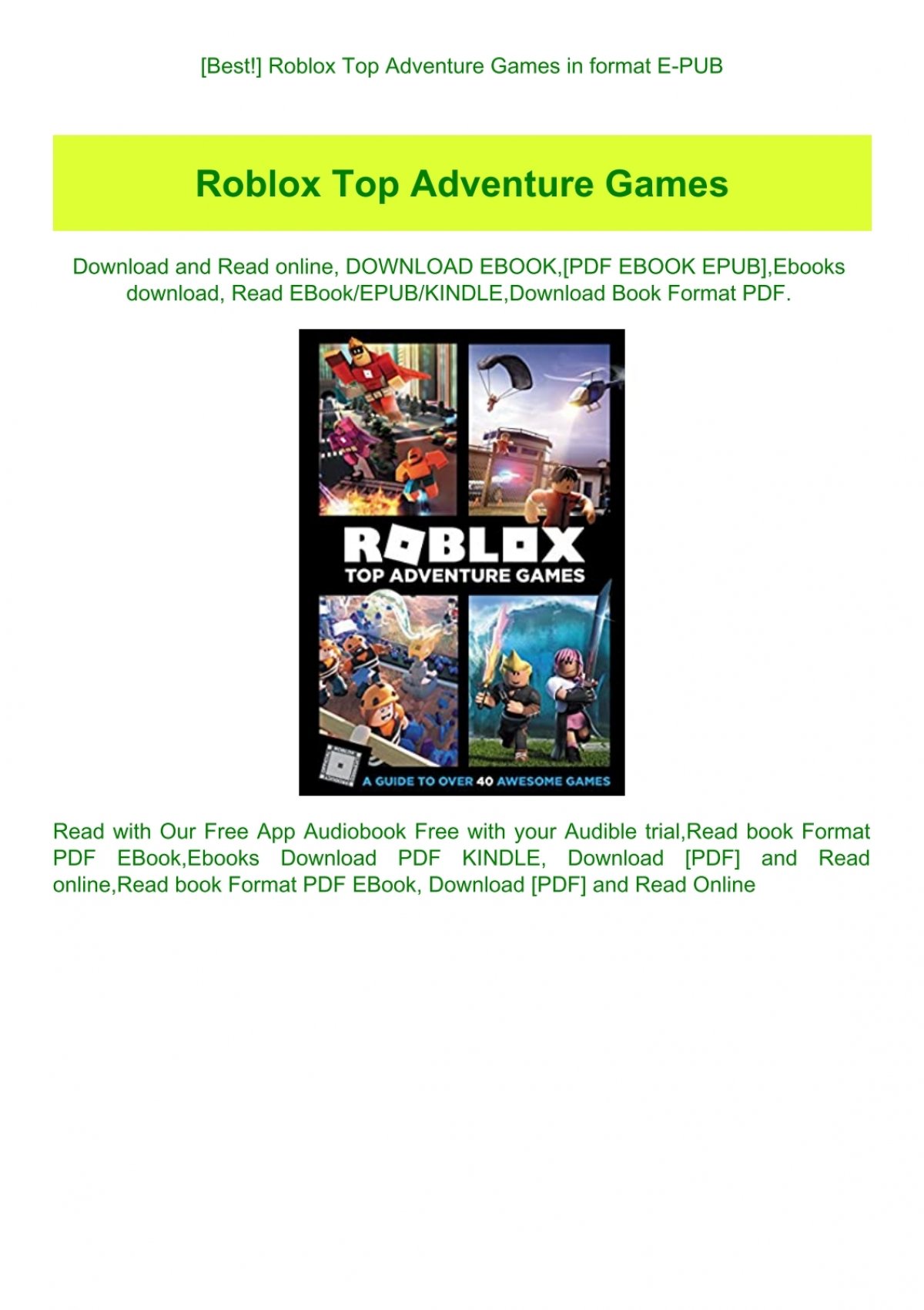 Best Roblox Top Adventure Games In Format E Pub - /e free roblox