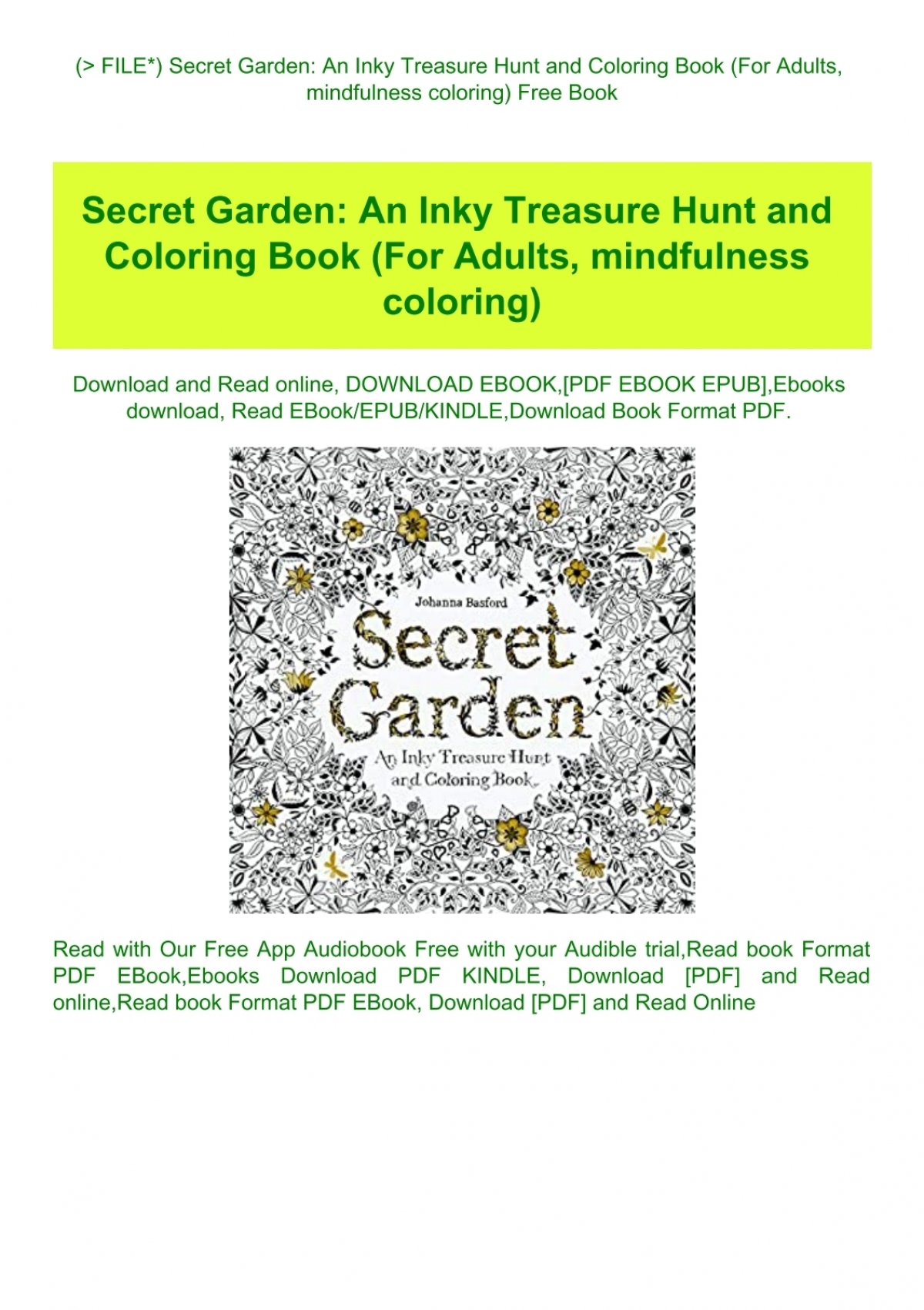 Download P D F File Secret Garden An Inky Treasure Hunt And Coloring Book For Adults Mindfulness Coloring Free Book