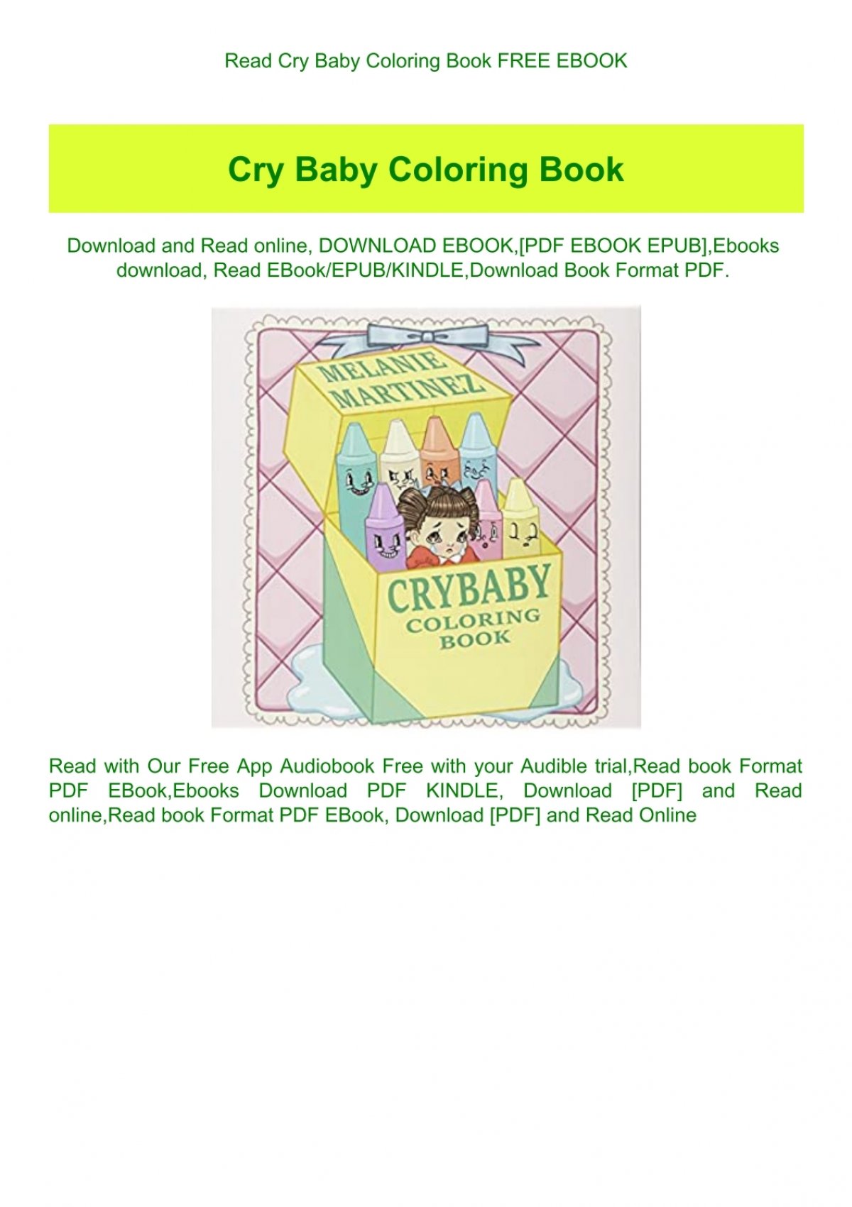 Download Read Cry Baby Coloring Book Free Ebook