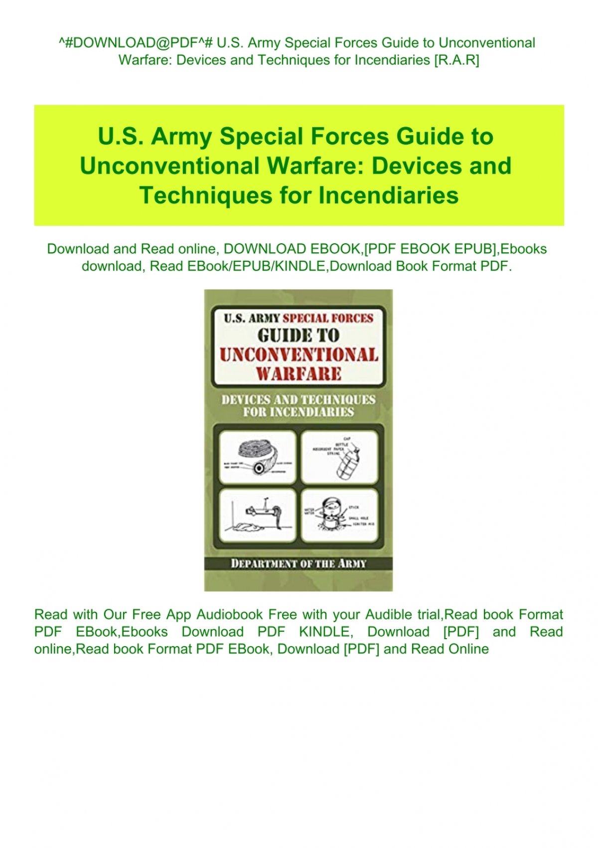 Downloadpdf Us Army Special Forces Guide To Unconventional Warfare Devices And Techniques