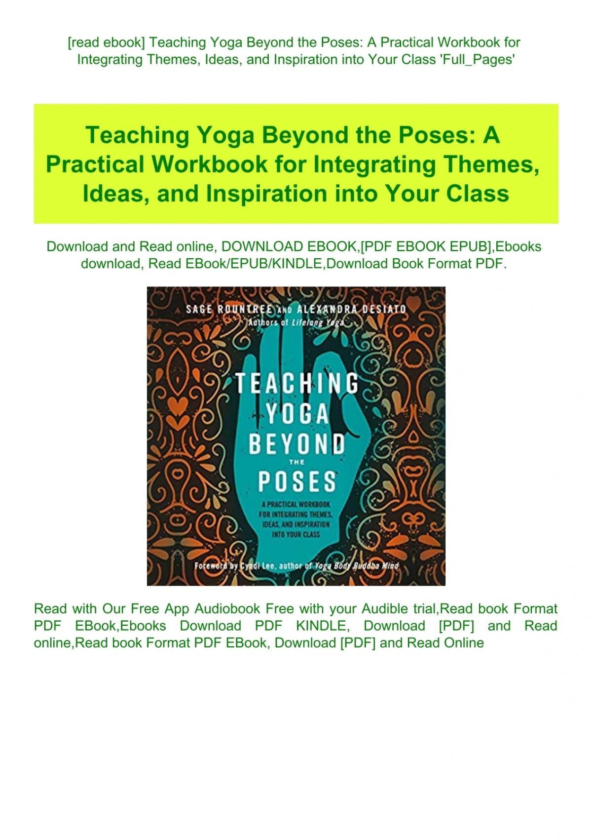 PDF Download Teaching Yoga Beyond the Poses: A Practical Workbook