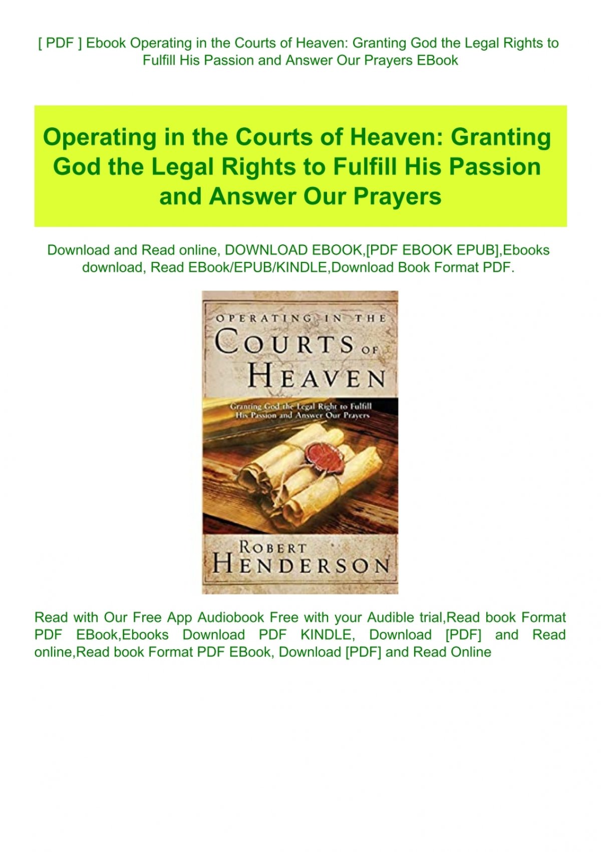 PDF Ebook Operating in the Courts of Heaven Granting God the Legal