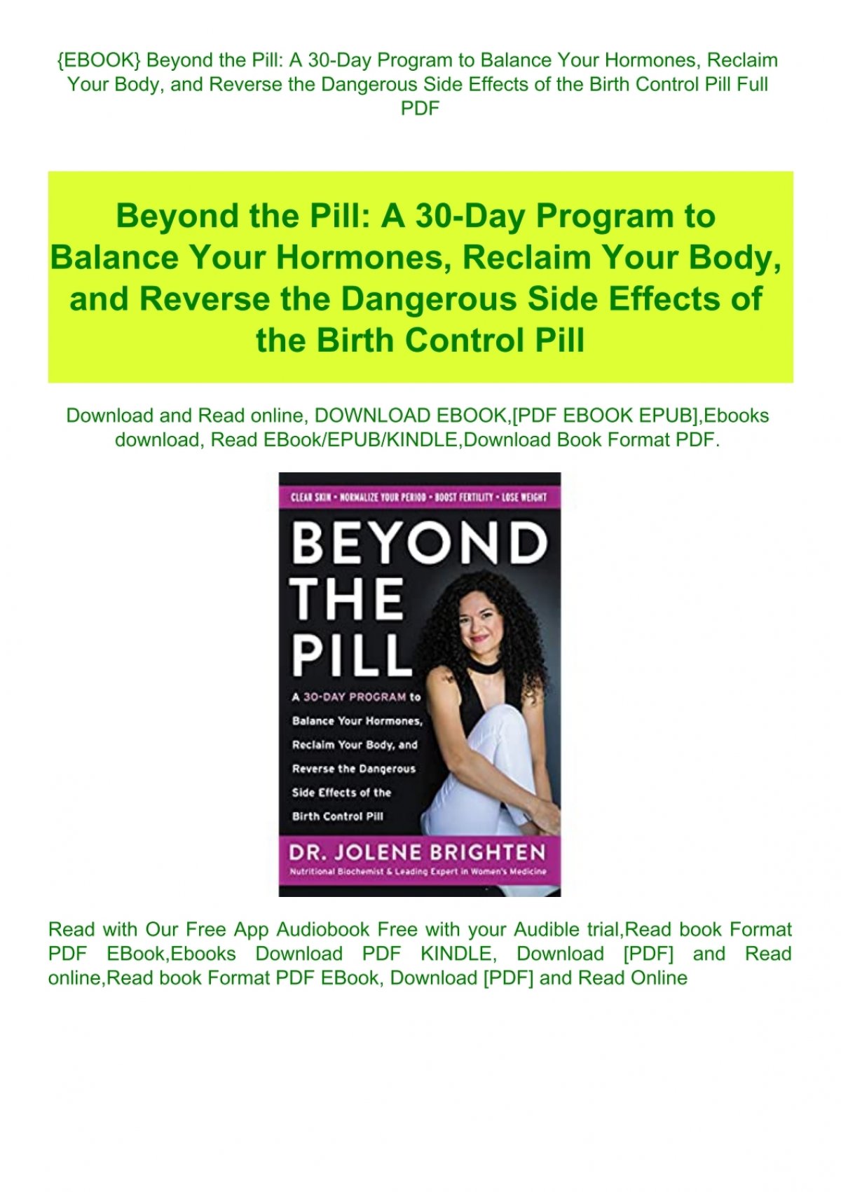 Ebook Beyond The Pill A 30 Day Program To Balance Your Hormones Reclaim Your Body And Reverse