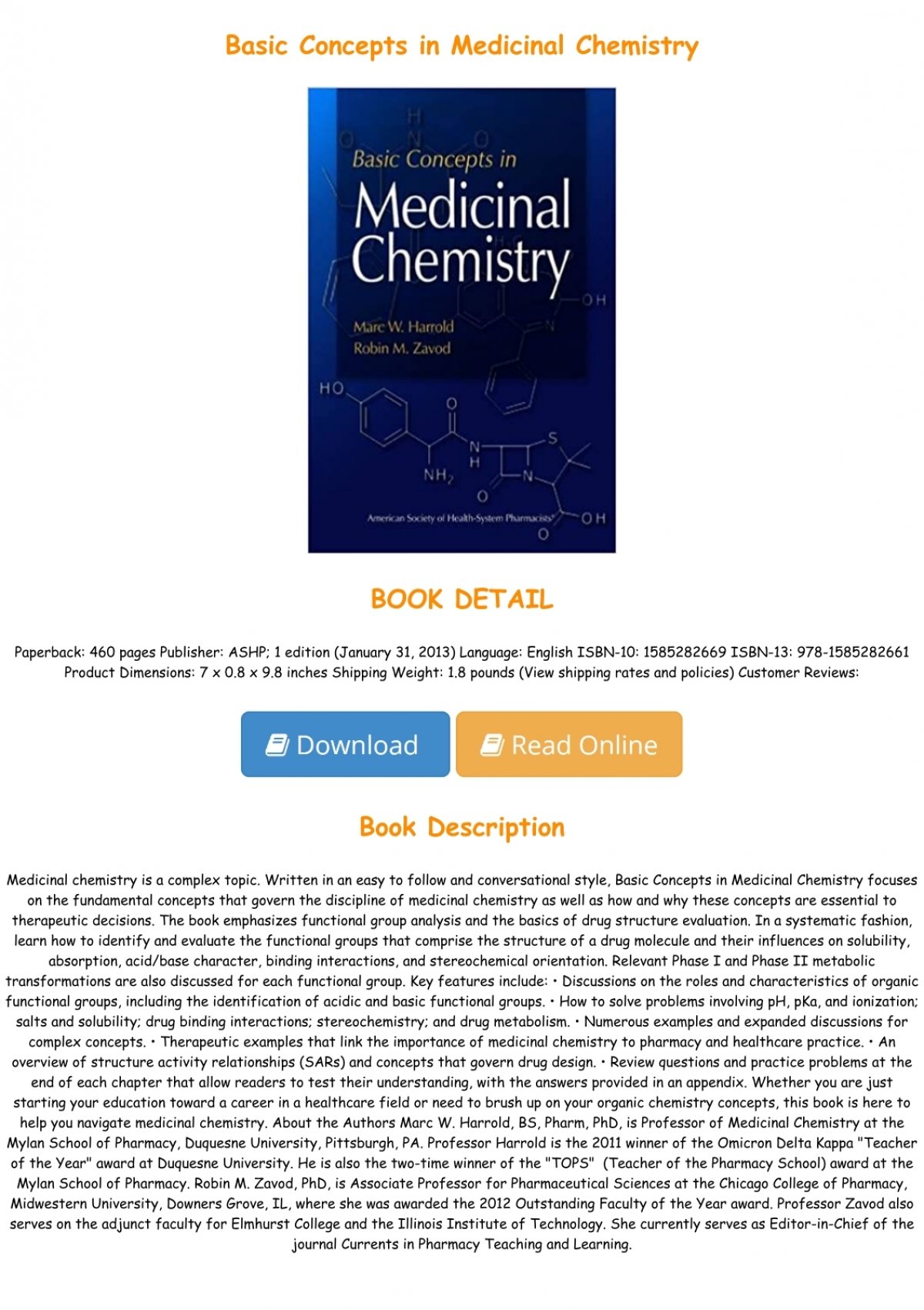 Basic Concepts in Medicinal Chemistry Full PDF Online