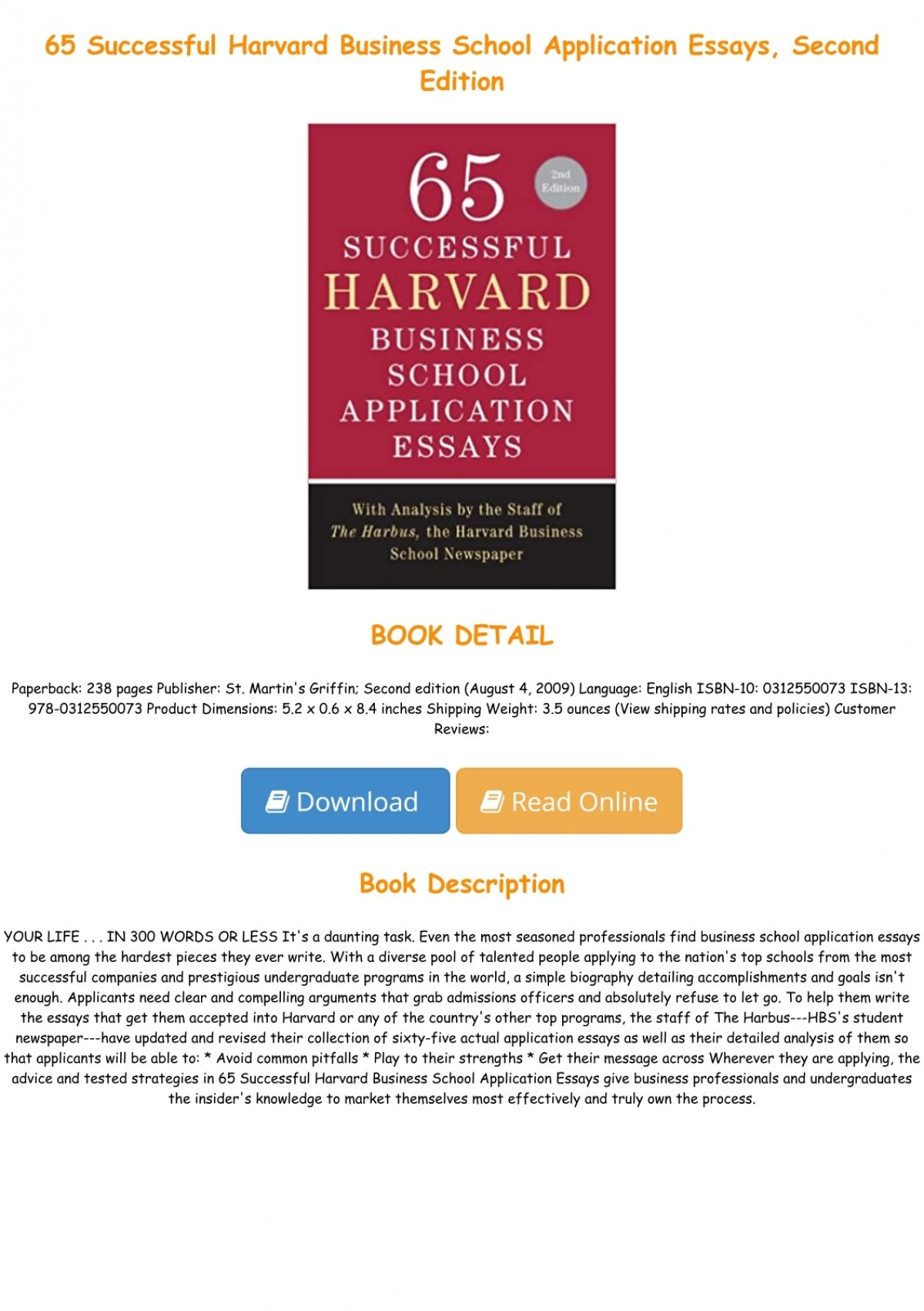 65 successful harvard business school application essays second edition