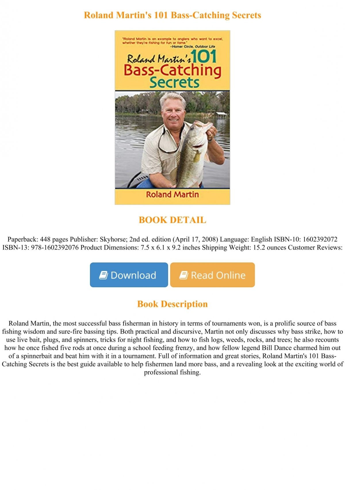 Roland Martin's 101 Bass-Catching Secrets eBook : Martin, Roland