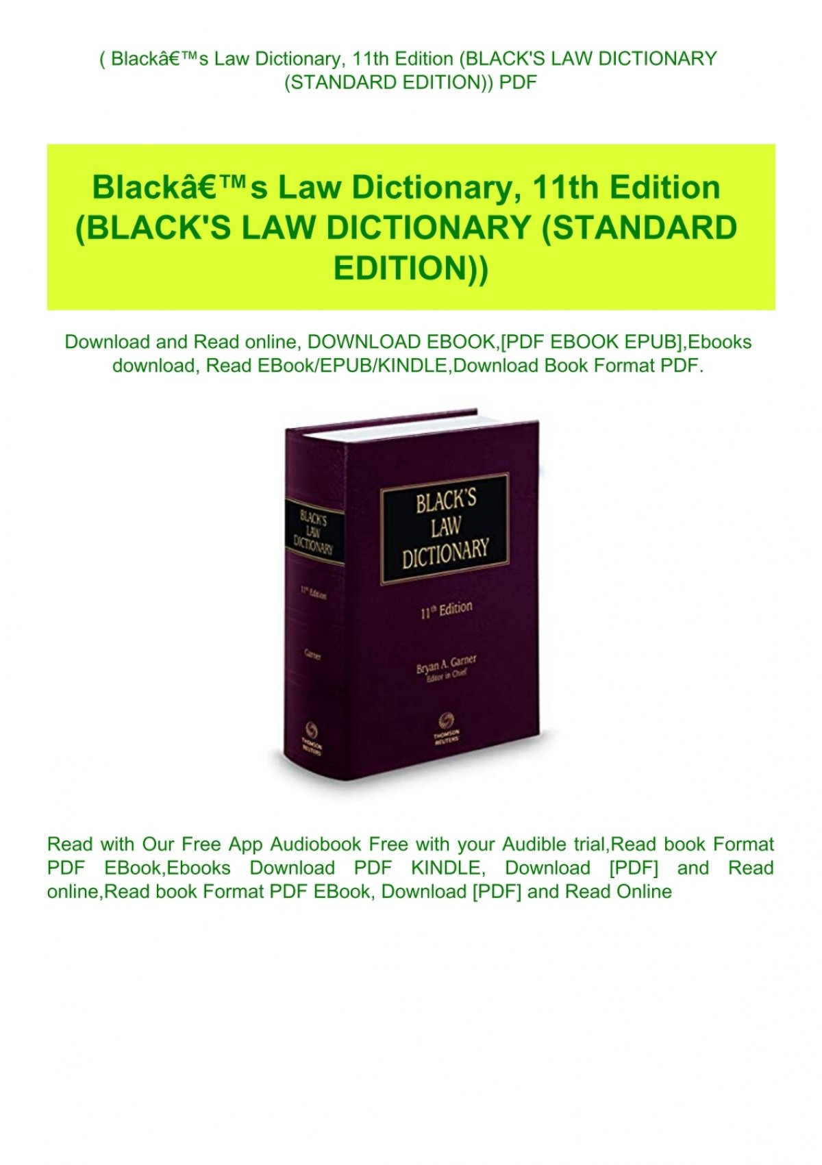 B O O K Blacka A A S Law Dictionary 11th Edition Black Amp 039 S Law Dictionary Standard Edition Pdf