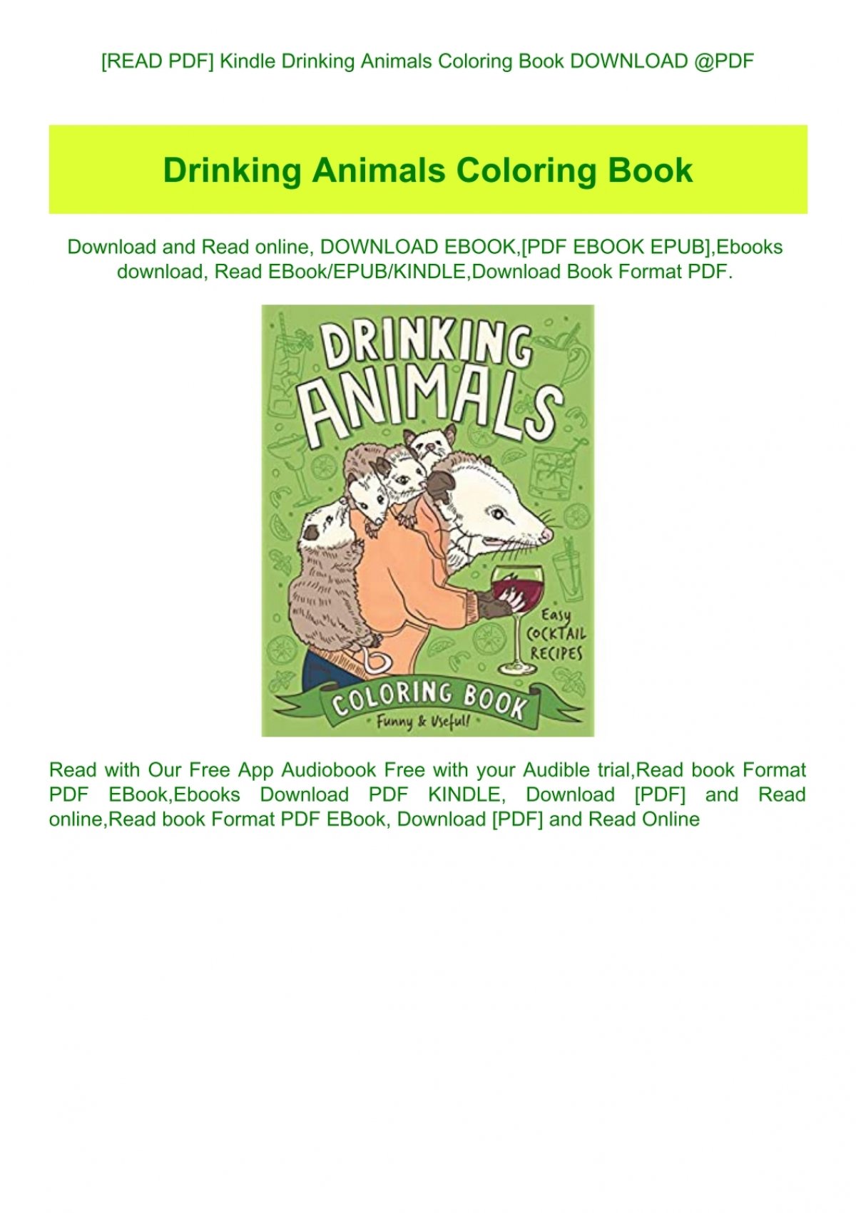Download Read Pdf Kindle Drinking Animals Coloring Book Download Pdf