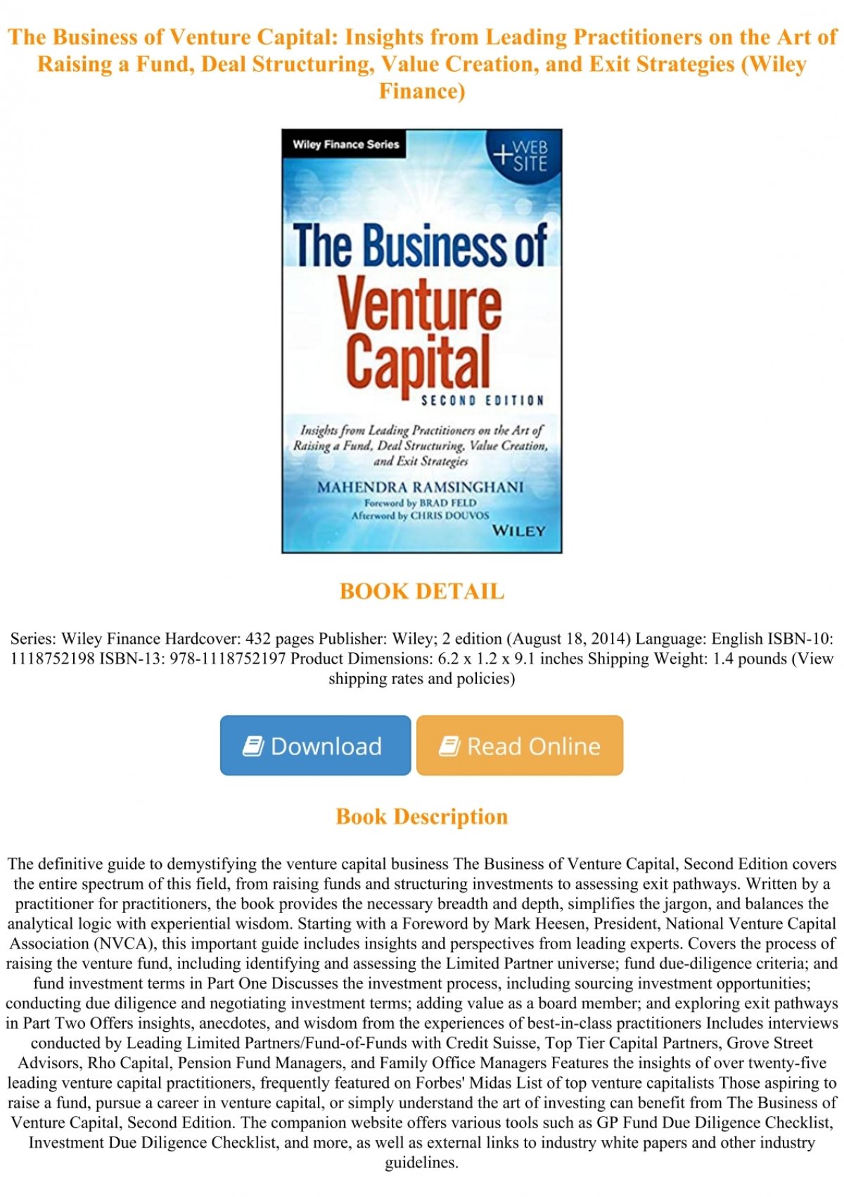 The Business of Venture Capital: The Art of Raising a Fund, Structuring  Investments, Portfolio Management, and Exits