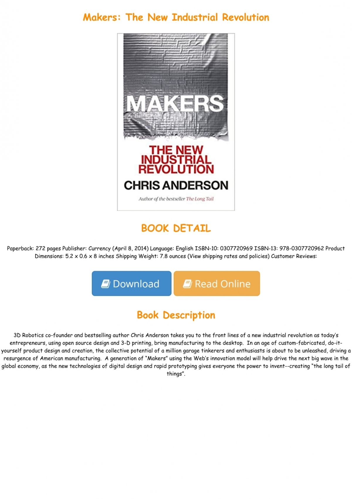 Makers: The New Industrial Revolution [Book]