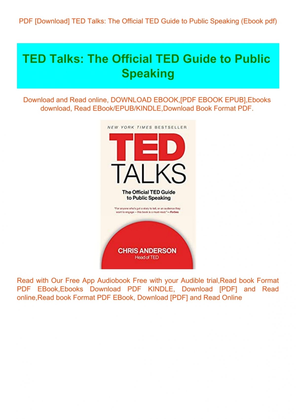Pdf Download Ted Talks The Official Ted Guide To Public Speaking Ebook Pdf