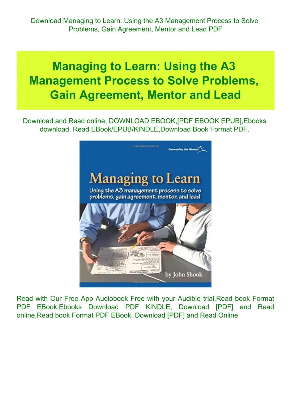 Download Managing to Learn Using the A3 Management Process to Solve
