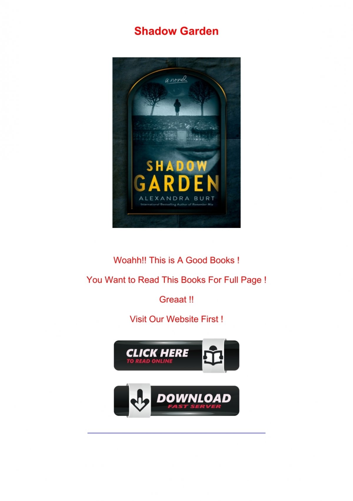Shadow Garden by Alexandra Burt: 9780440000327 | :  Books