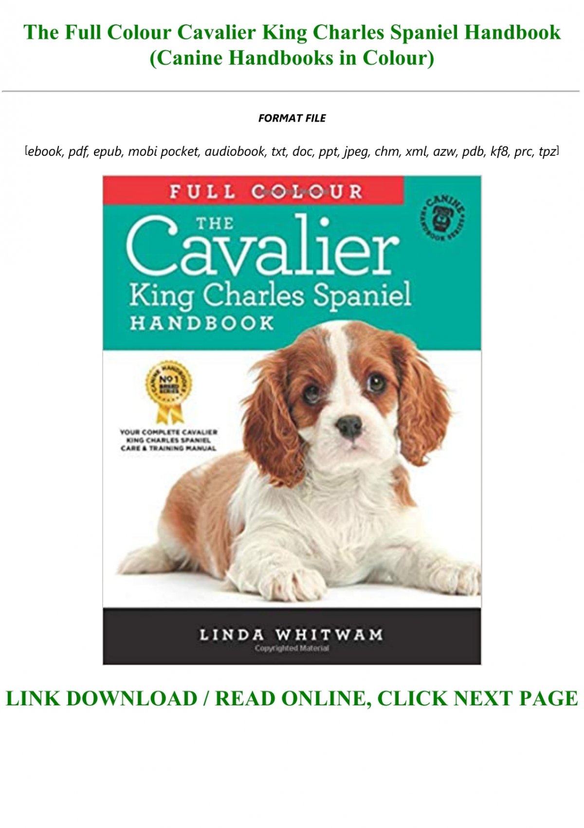 The Cavalier King Charles Spaniel Handbook: The Essential Guide to  Cavaliers (Canine Handbooks)