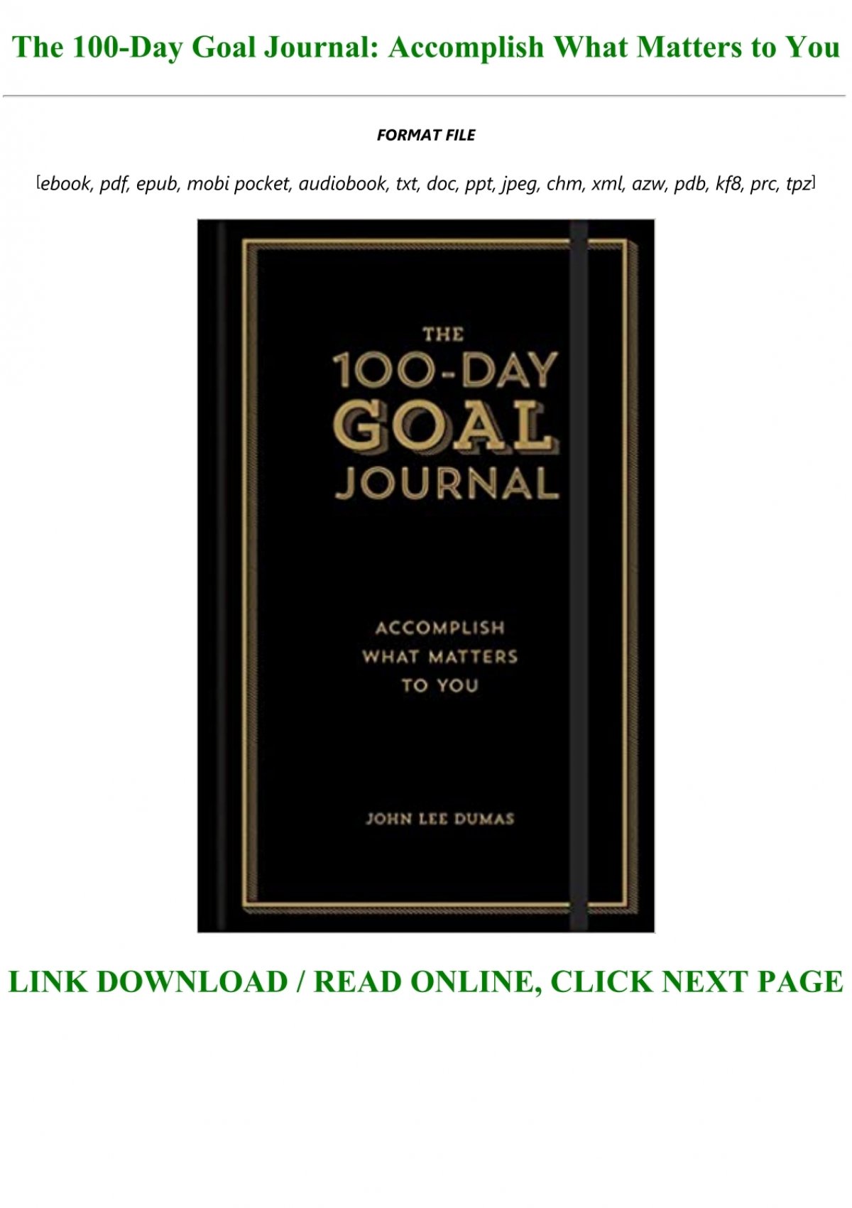 Ebook P D F The 100 Day Goal Journal Accomplish What Matters To You Full Pdf