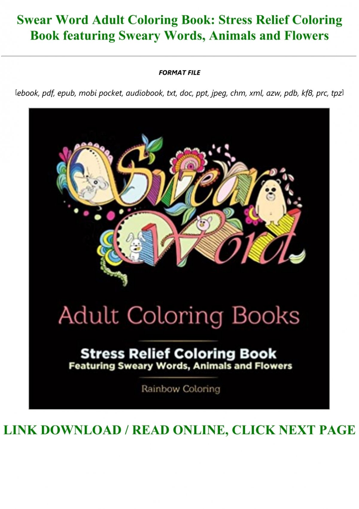 Download Free Download Swear Word Adult Coloring Book Stress Relief Coloring Book Featuring Sweary Words Animals And Flowers Full Online