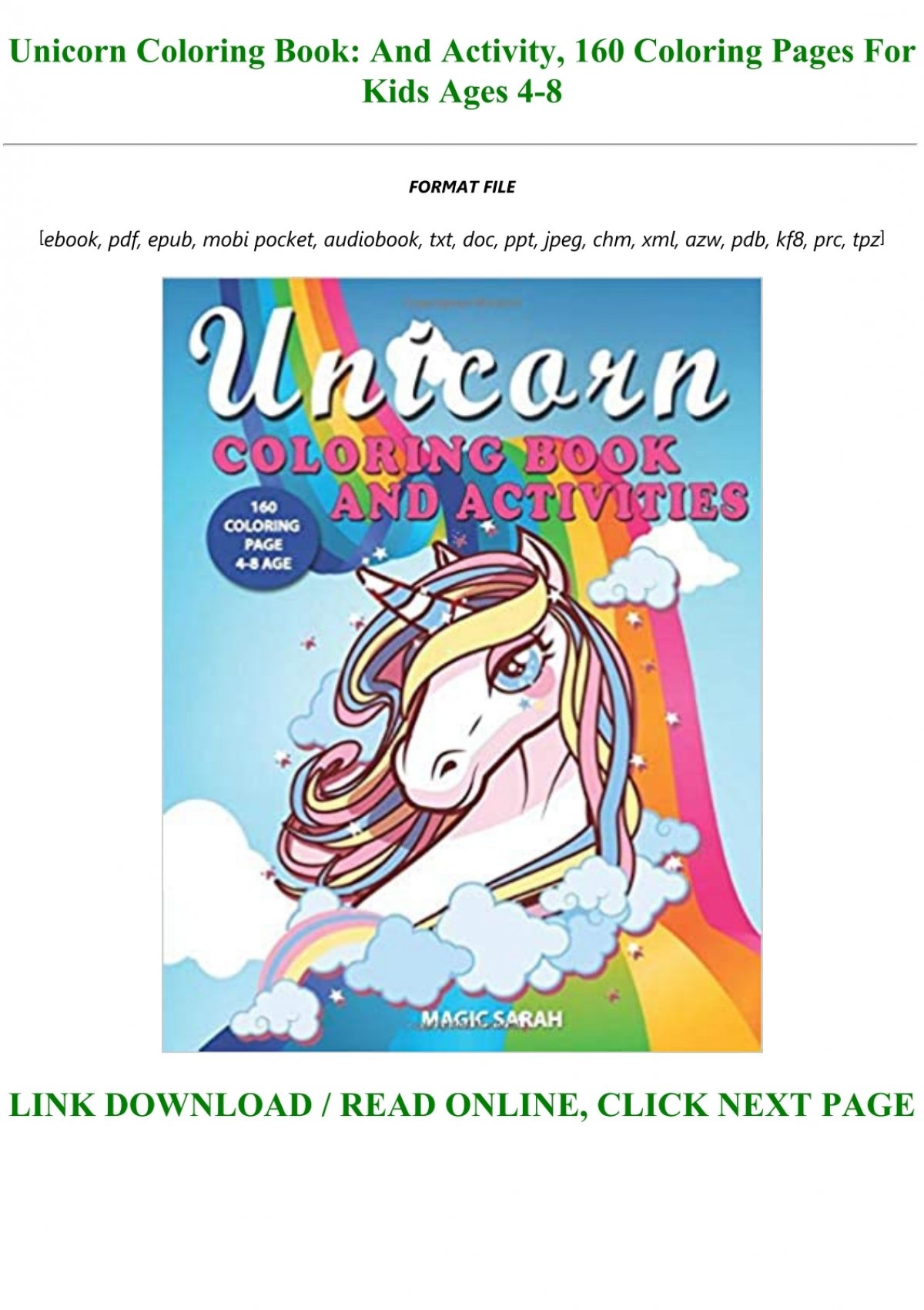 Download Pdf Unicorn Coloring Book And Activity 160 Coloring Pages For Kids Ages 4 8 Full