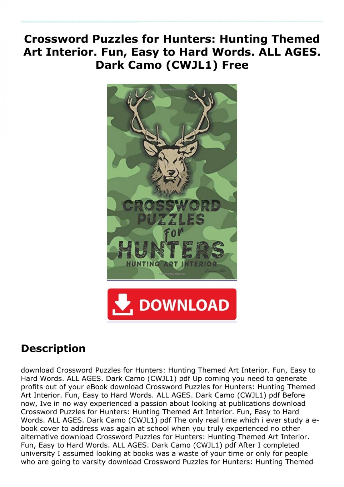 Crossword Puzzles for Hunters: Hunting Themed Art Interior Fun Easy