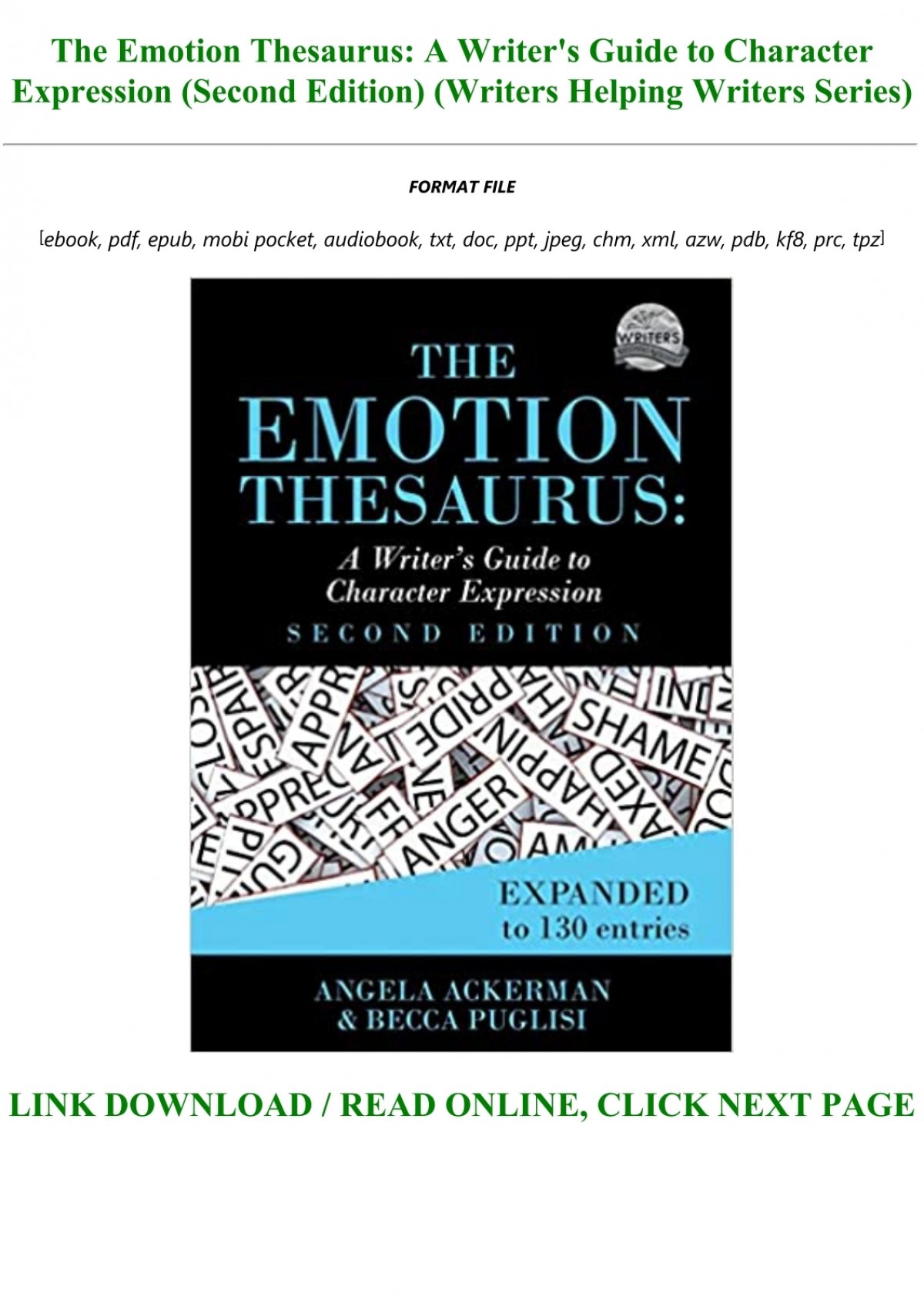 The Emotion Thesaurus: A Writer's Guide To Character Expression