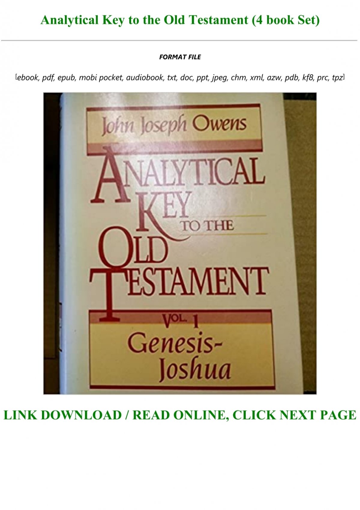 Analytical Key to the Old