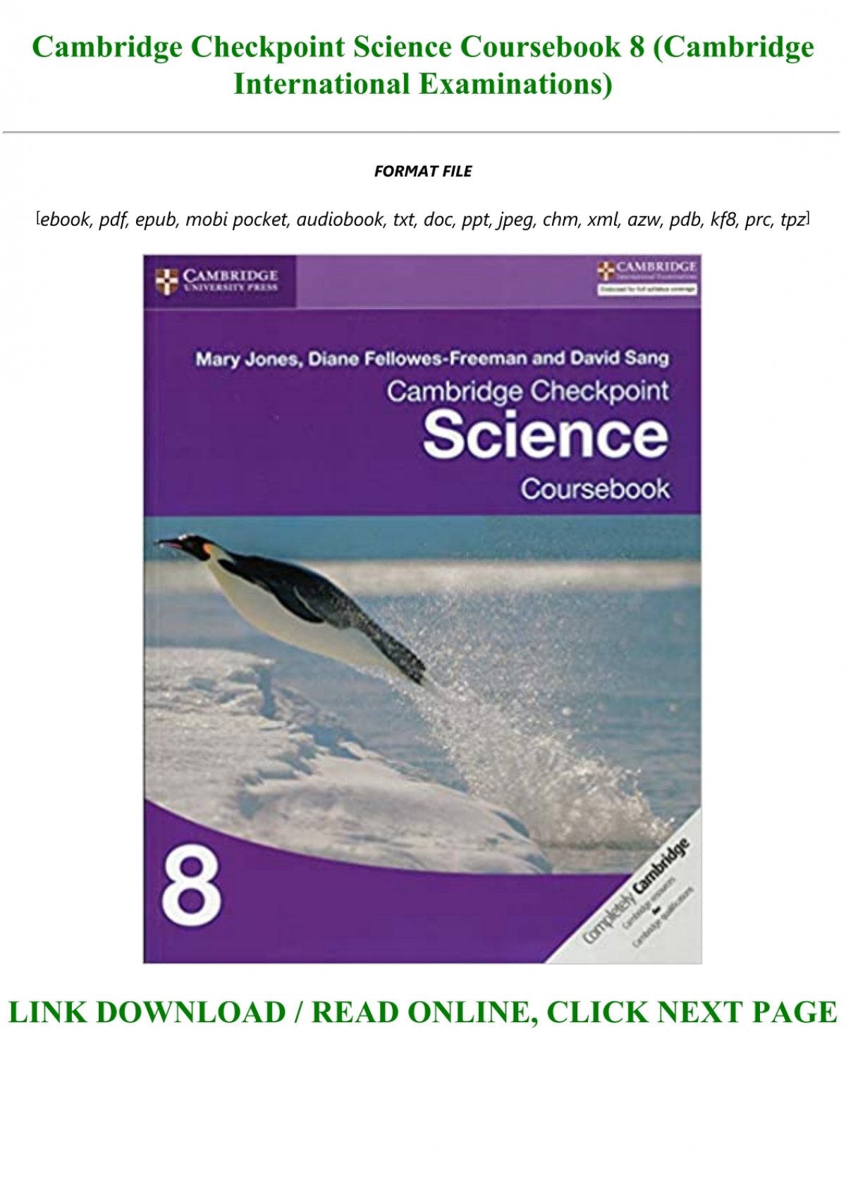 [DOWNLOAD $PDF$] Cambridge Checkpoint Science Coursebook 8 (Cambridge