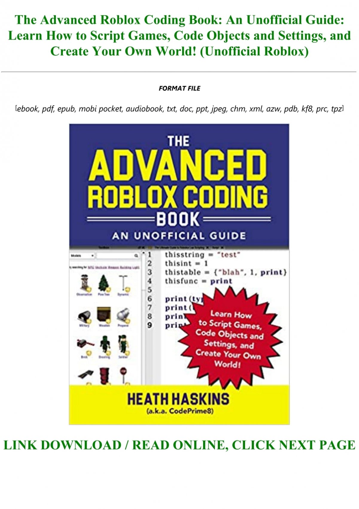 Download Pdf The Advanced Roblox Coding Book An Unofficial Guide Learn How To Script Games Code Objects And Settings And Create Your Own World Unofficial Roblox Pre Order - free read roblox lua scripting for beginners free online