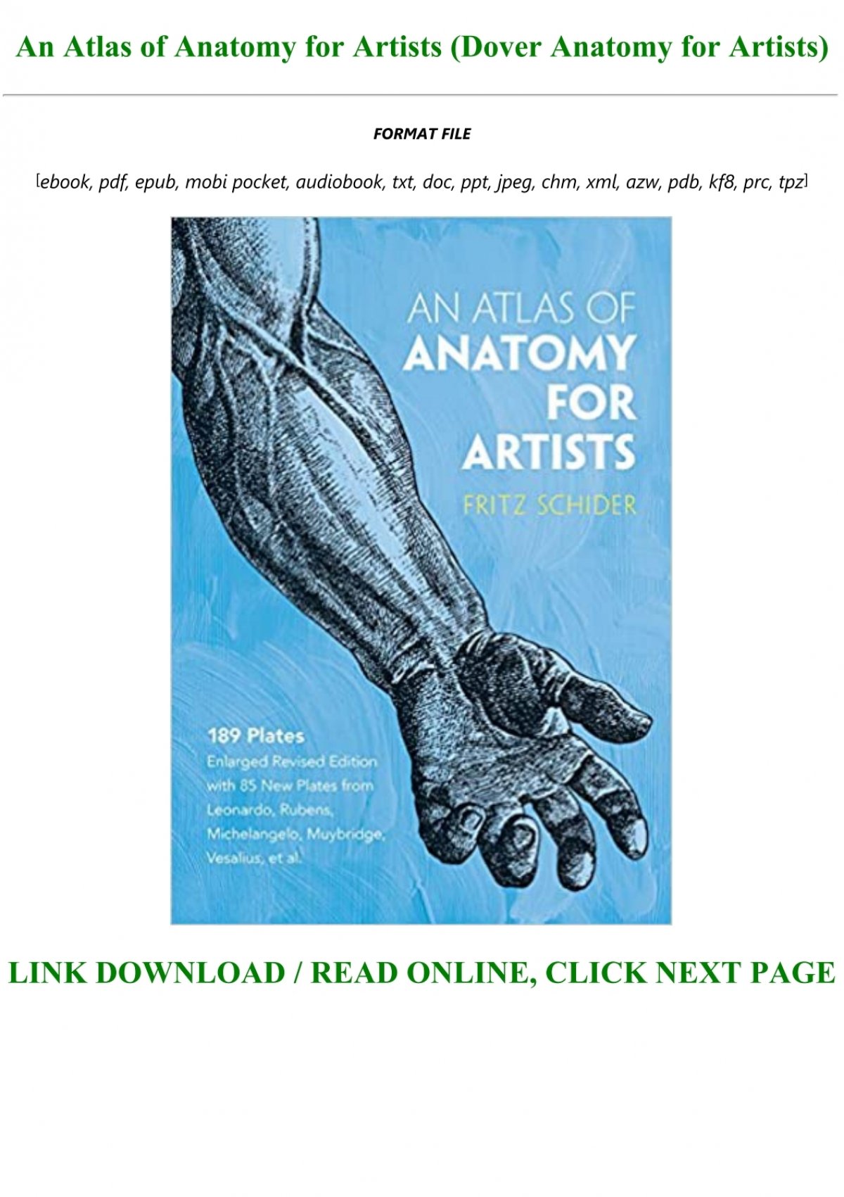 Free Download An Atlas Of Anatomy For Artists Dover Anatomy For Artists Full Pdf Online