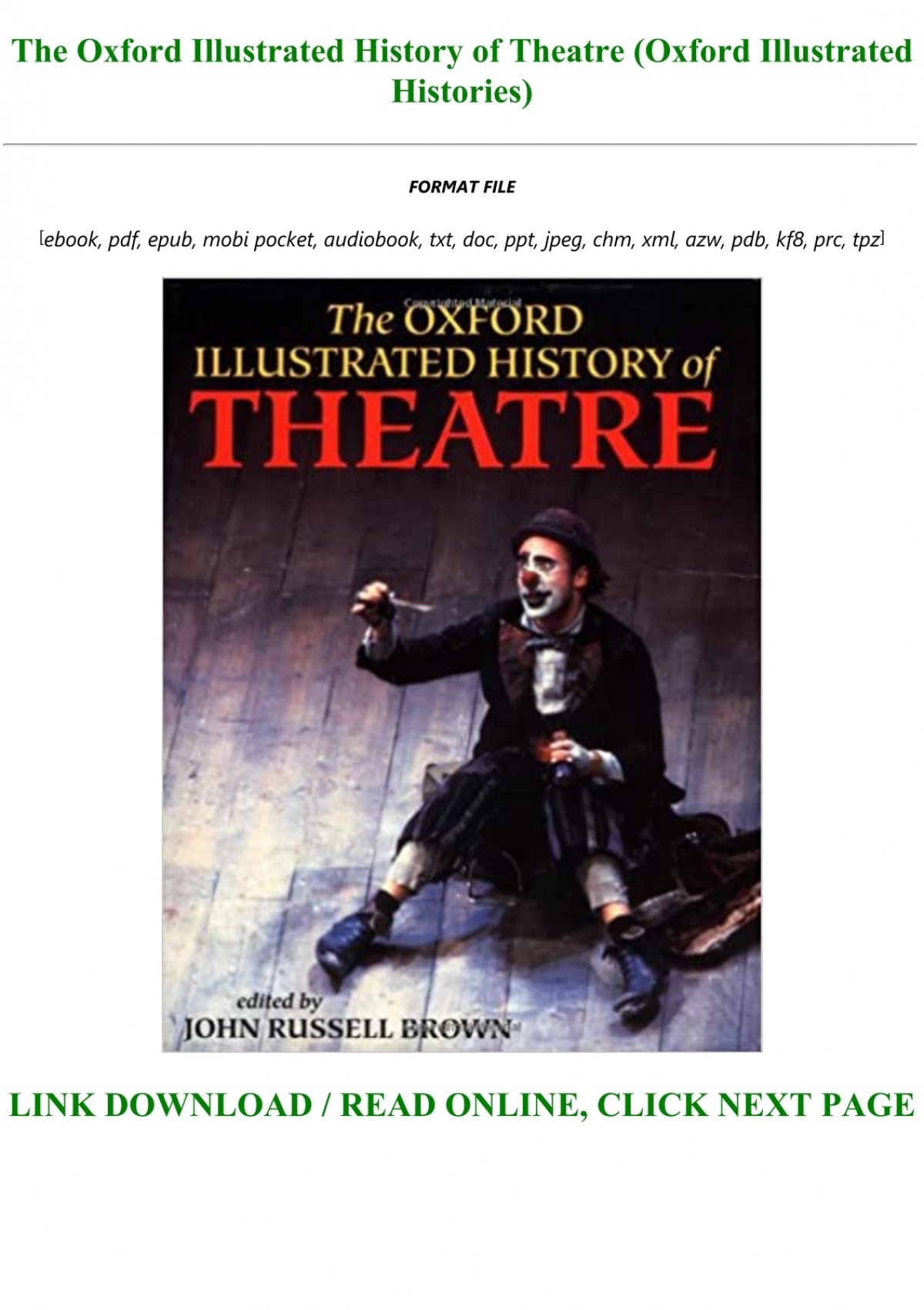 the oxford illustrated history of theatre download