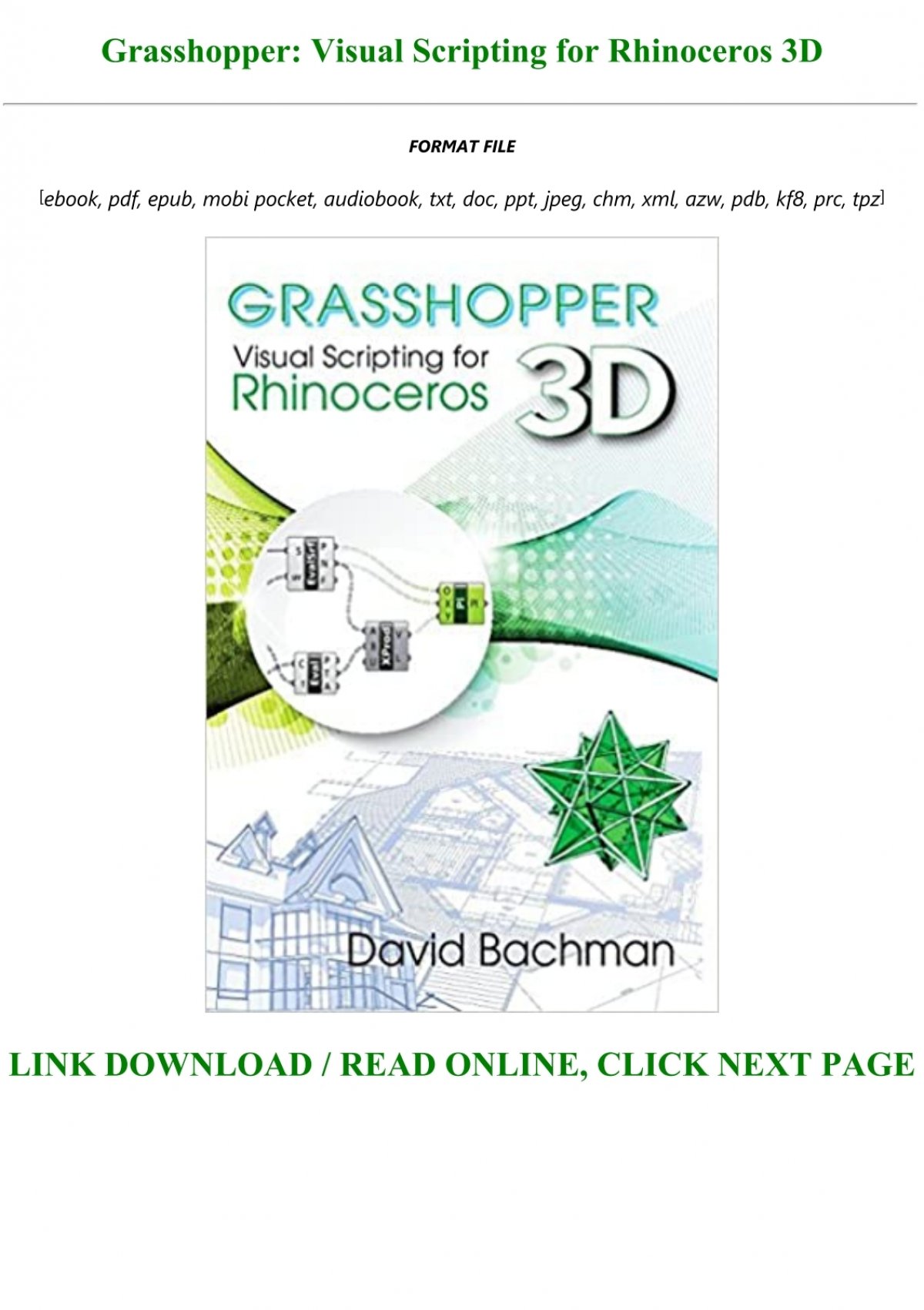 grasshopper visual scripting for rhinoceros 3d pdf download