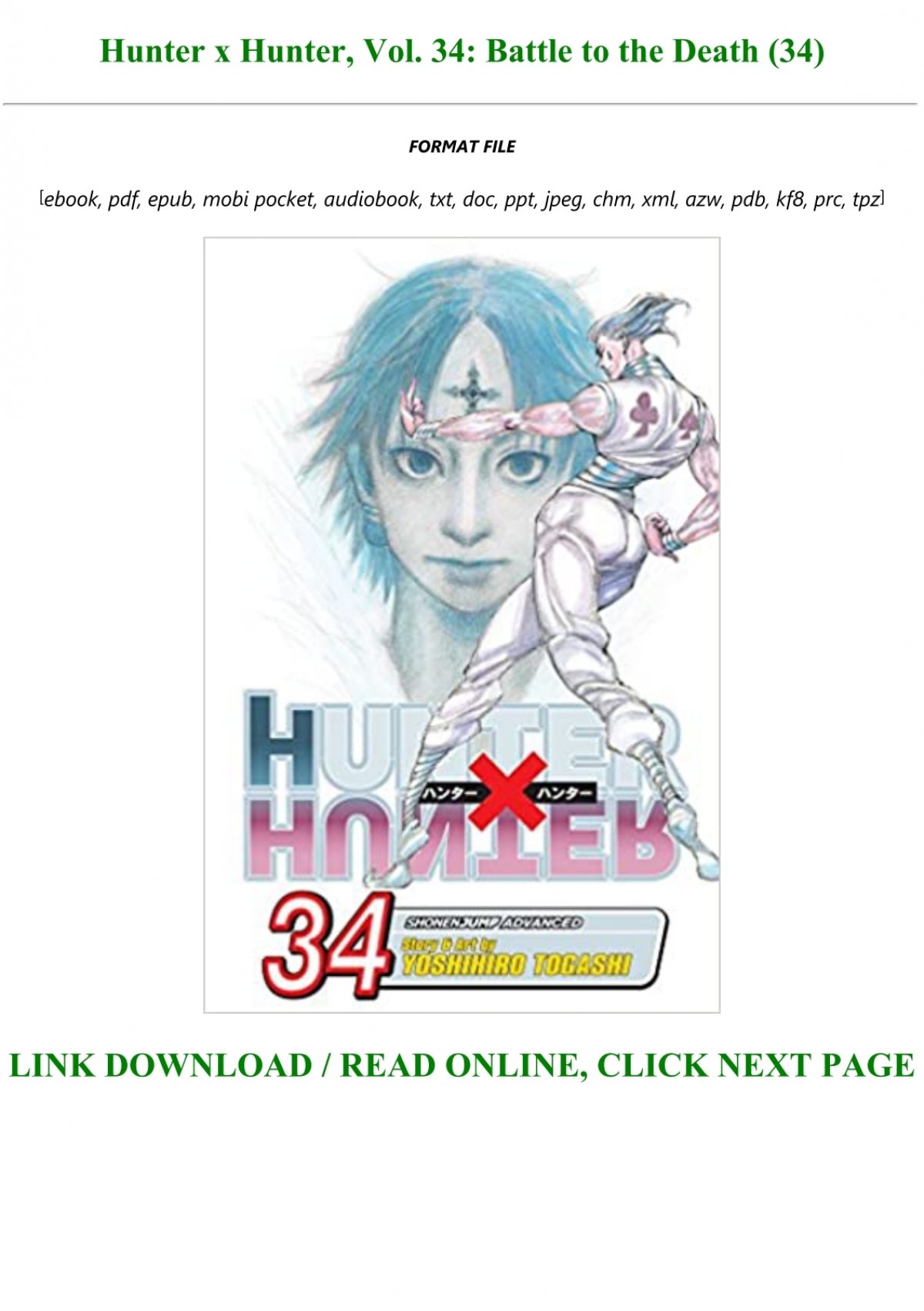 Ebook Hunter X Hunter Vol 34 Battle To The Death 34 Full Pdf