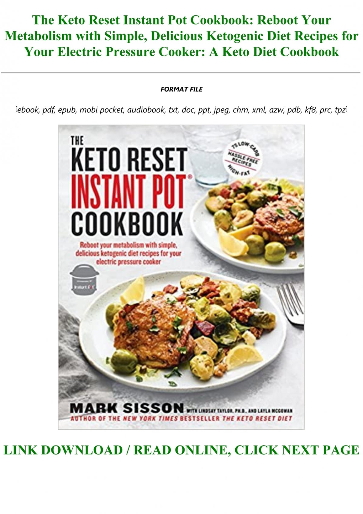 Ebook P D F The Keto Reset Instant Pot Cookbook Reboot Your Metabolism With Simple Delicious Ketogenic Diet Recipes For Your Electric Pressure Cooker A Keto Diet Cookbook Full Pdf