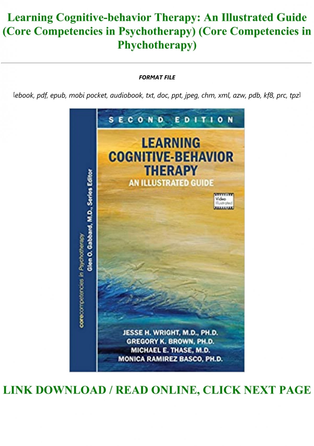 learning cognitive-behavior therapy an illustrated guide free download