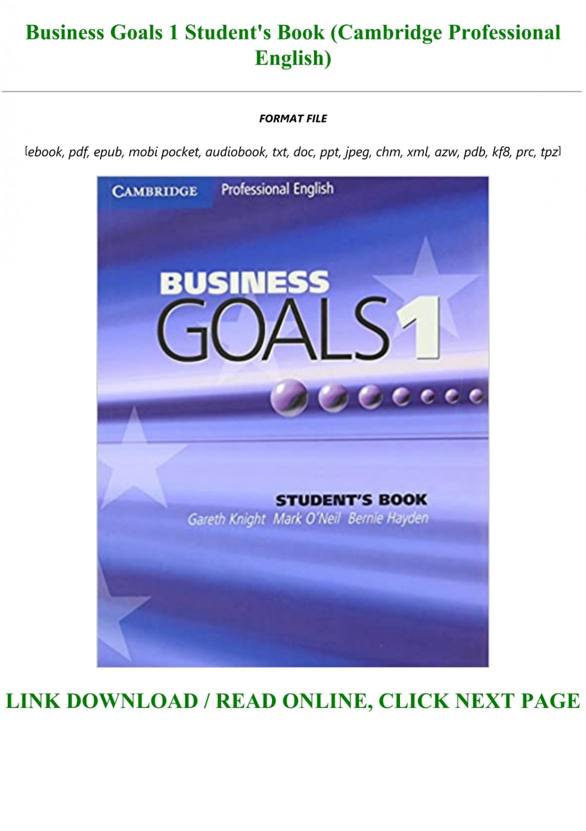 Unlimited Ebook Business Goals 1 Student S Book Cambridge Professional English Pre Order