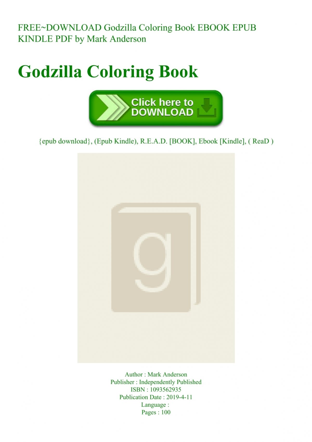 Download Free Download Godzilla Coloring Book Ebook Epub Kindle Pdf By Mark Anderson