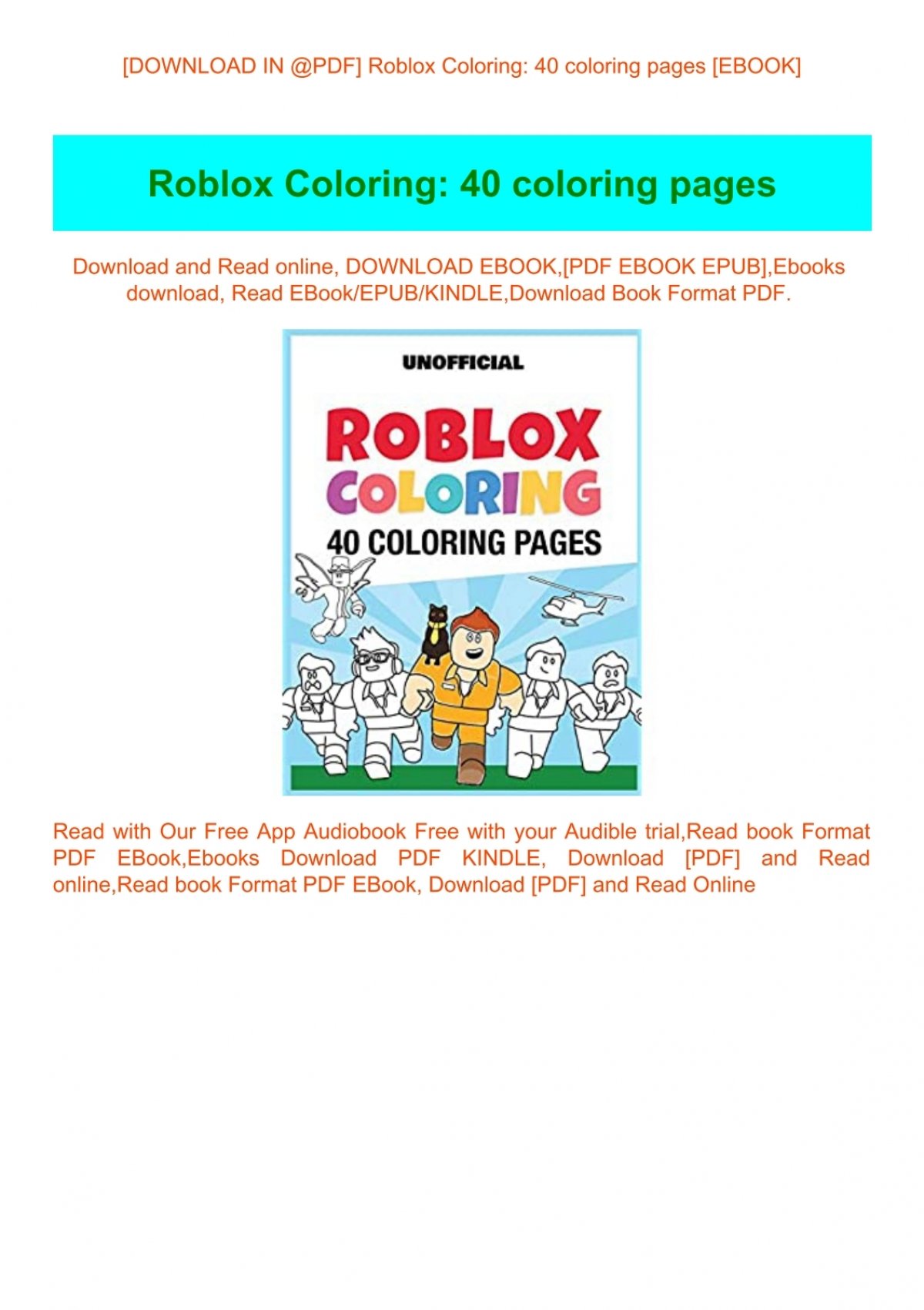 Download In Pdf Roblox Coloring 40 Coloring Pages Ebook - roblox kindle download