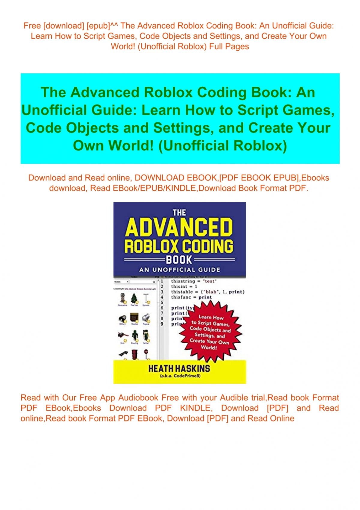 Free Download Epub The Advanced Roblox Coding Book An Unofficial Guide Learn How To Script Games Code Objects And Settings And Create Your Own World Unofficial Roblox Full Pages - unofficial roblox new roblox log in page