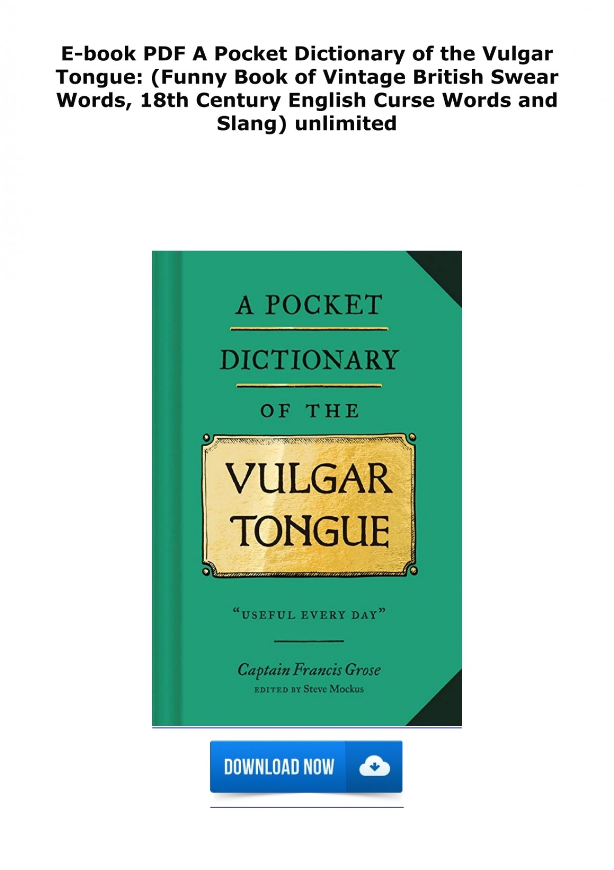 E Book Pdf A Pocket Dictionary Of The Vulgar Tongue Funny Book Of Vintage British Swear Words 
