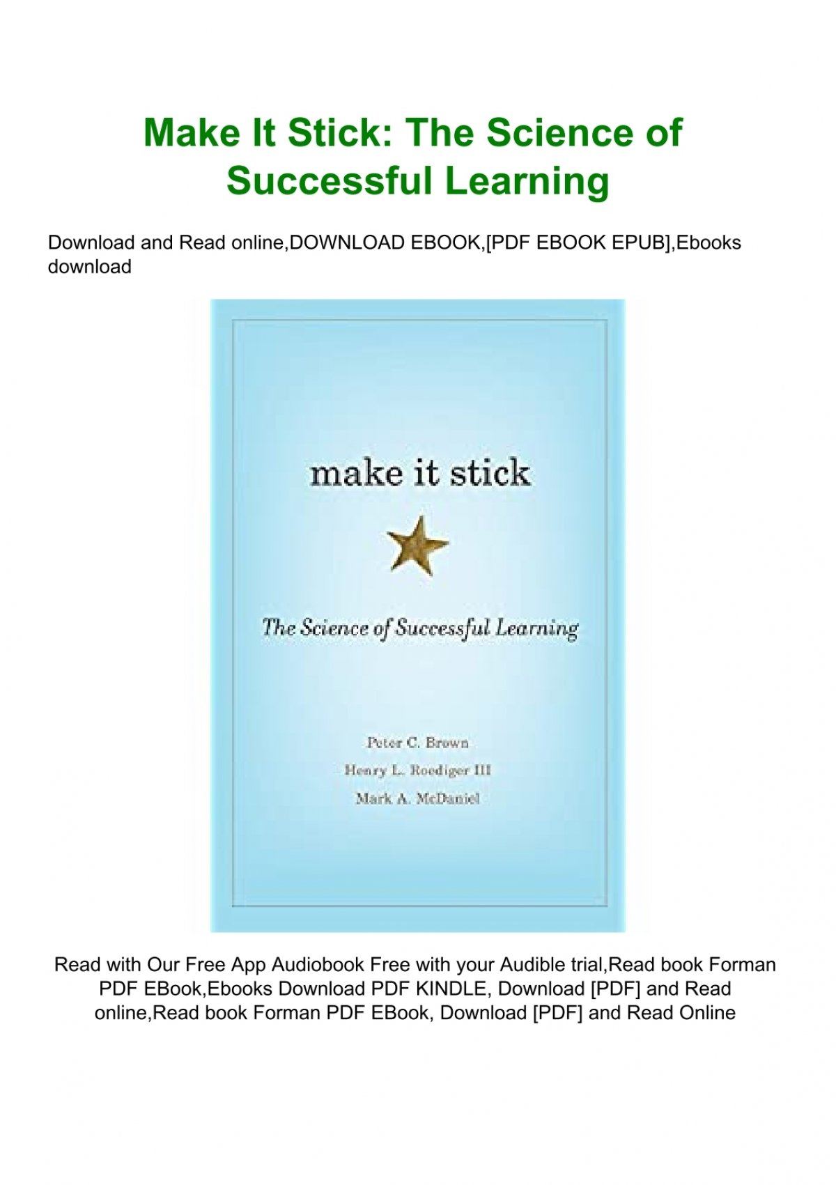 Ebook Make It Stick The Science Of Successful Learning Ebook Kindle