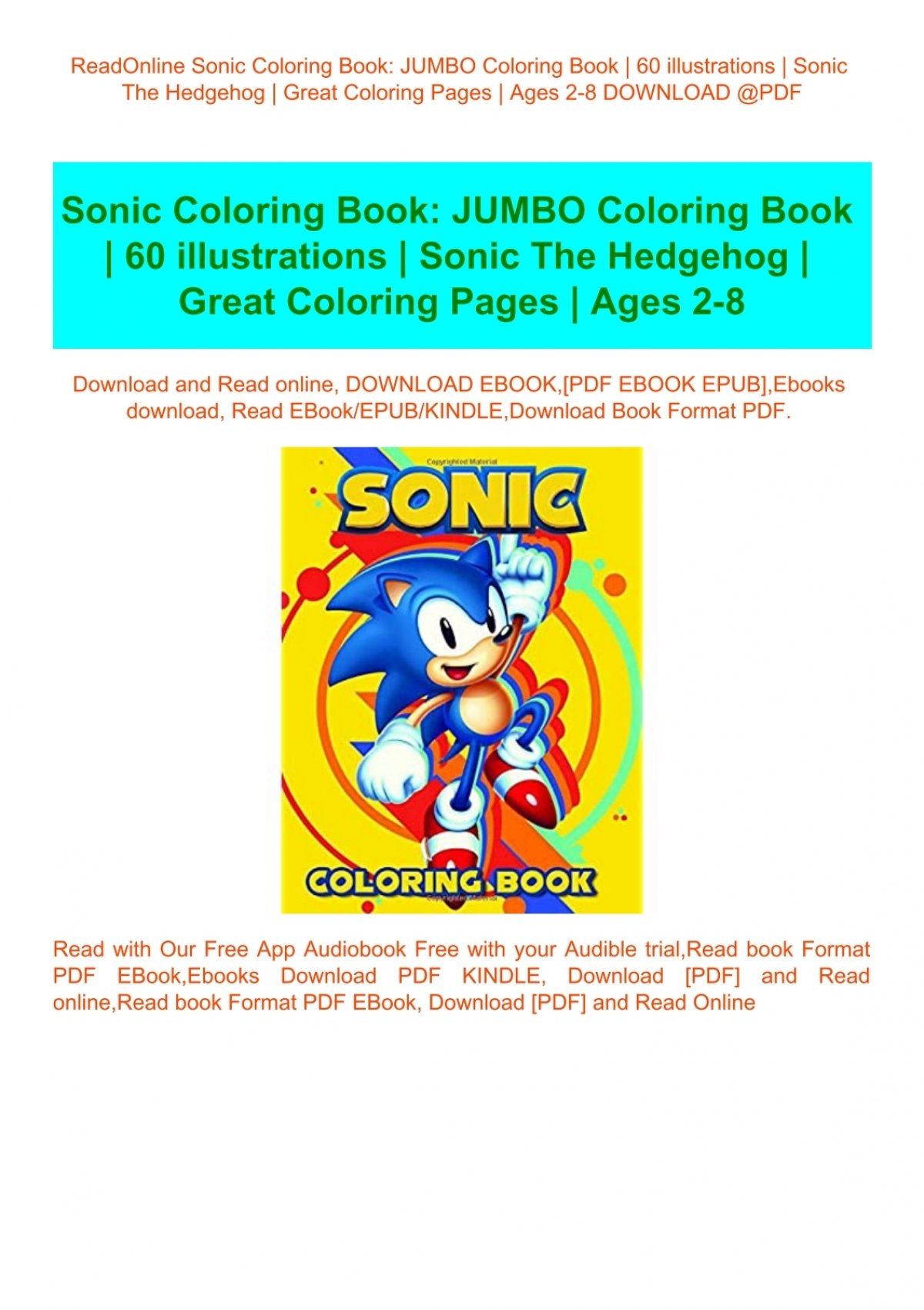 Readonline Sonic Coloring Book Jumbo Coloring Book 60 Illustrations Sonic The Hedgehog Great Coloring Pages Ages 2 8 Download Pdf