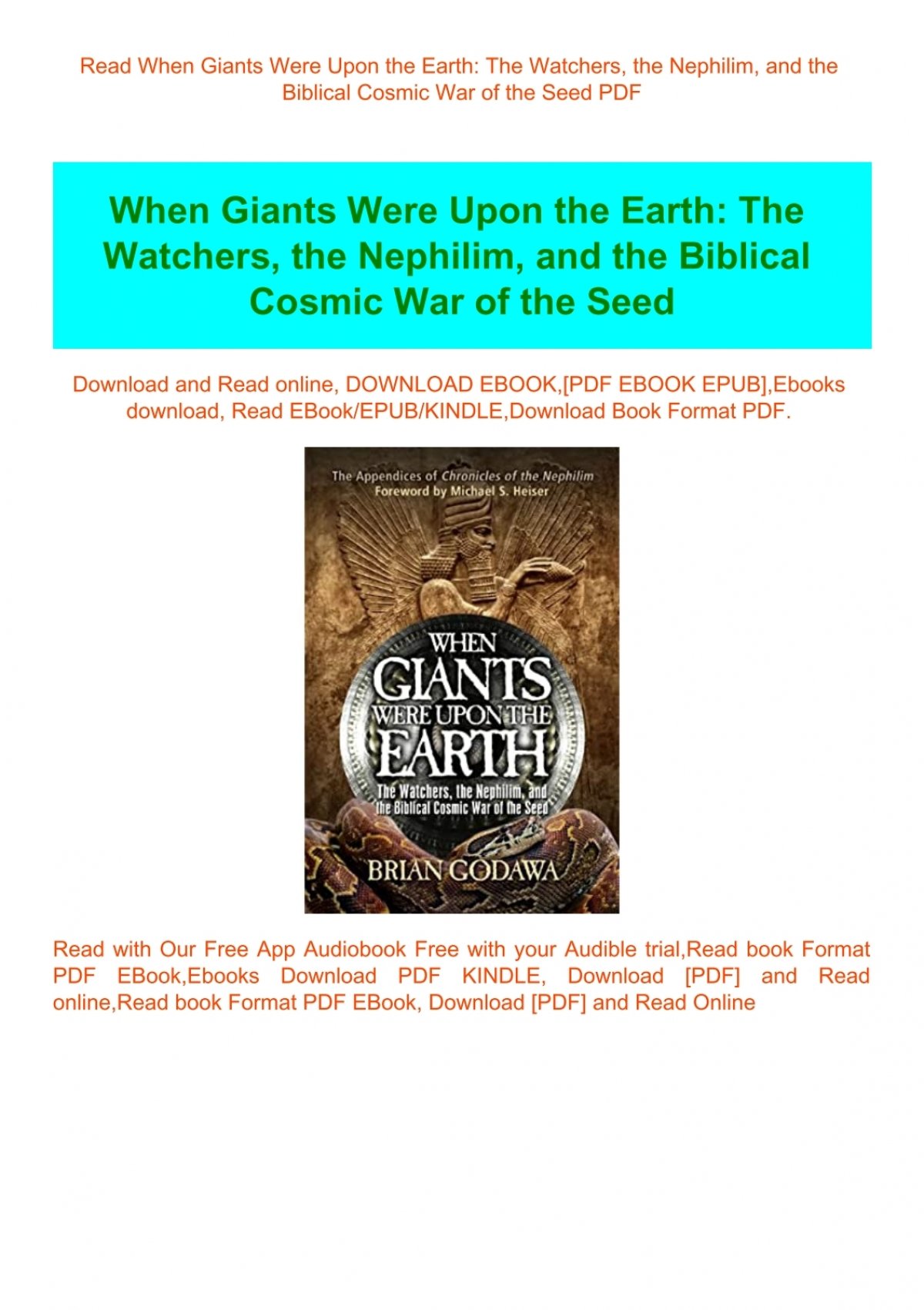 Read When Giants Were Upon The Earth The Watchers The Nephilim And The Biblical Cosmic War Of The Seed Pdf