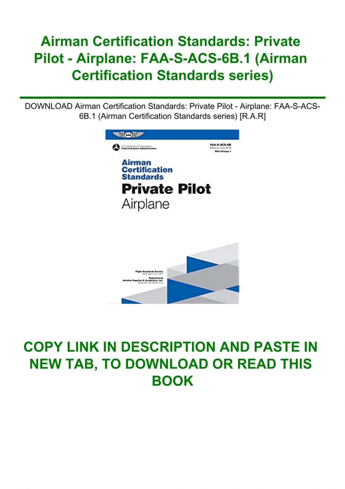 DOWNLOAD Airman Certification Standards Private Pilot Airplane FAA S
