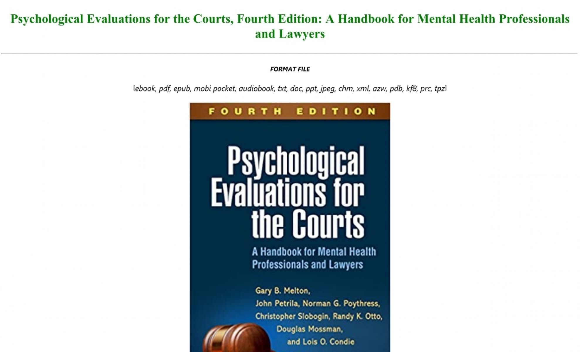 PDF DOWNLOAD Psychological Evaluations for the Courts Fourth