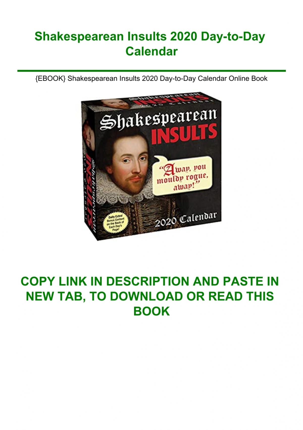 {EBOOK} Shakespearean Insults 2020 Day to Day Calendar Online Book