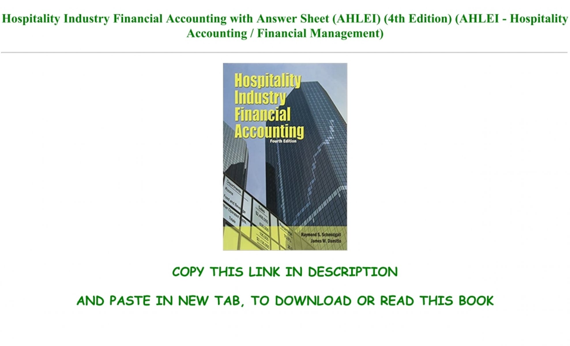 Hospitality Industry Financial Accounting With Answer Sheet AHLEI Th Edition AHLEI Hospitality Acc