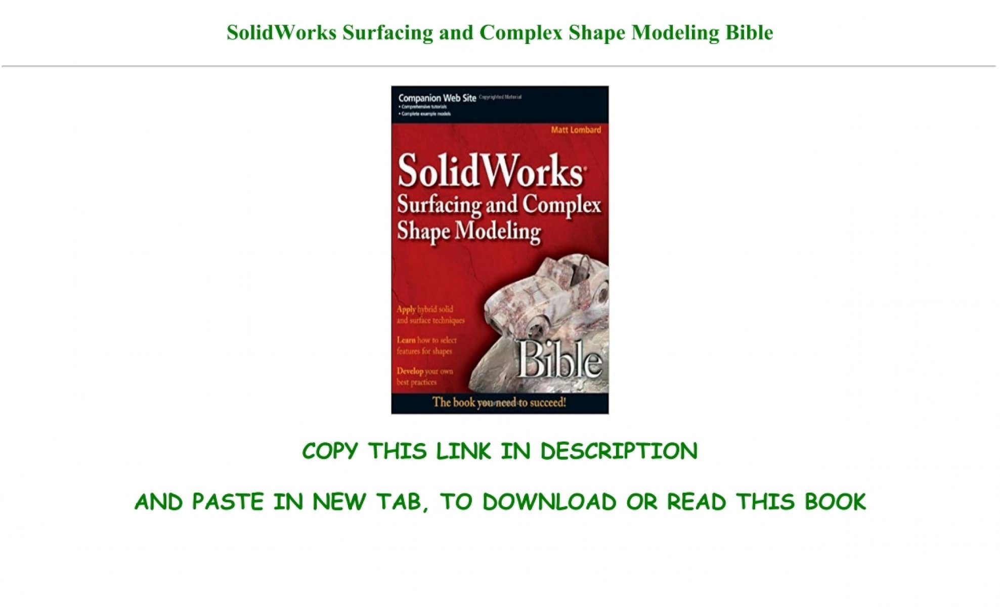solidworks surfacing and complex shape modeling bible free download