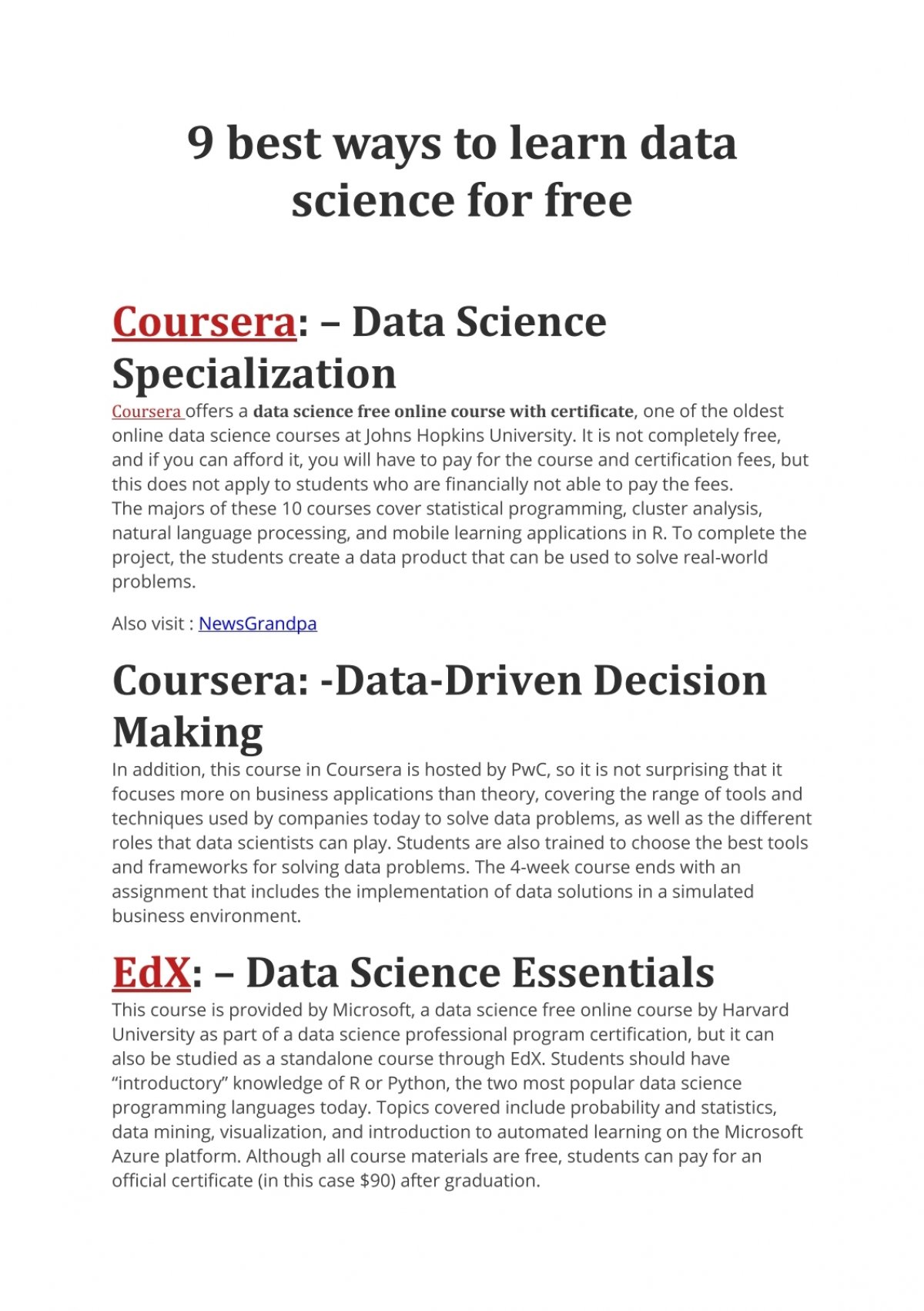 9 best ways to learn data science for free