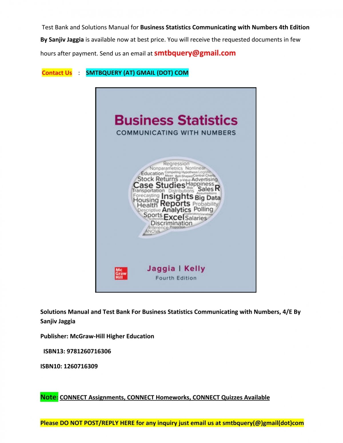 Test Bank, Solutions for Business Statistics Communicating with 