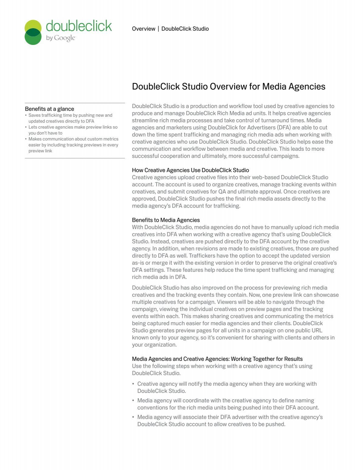 DoubleClick Studio Overview for Media Agencies - Google