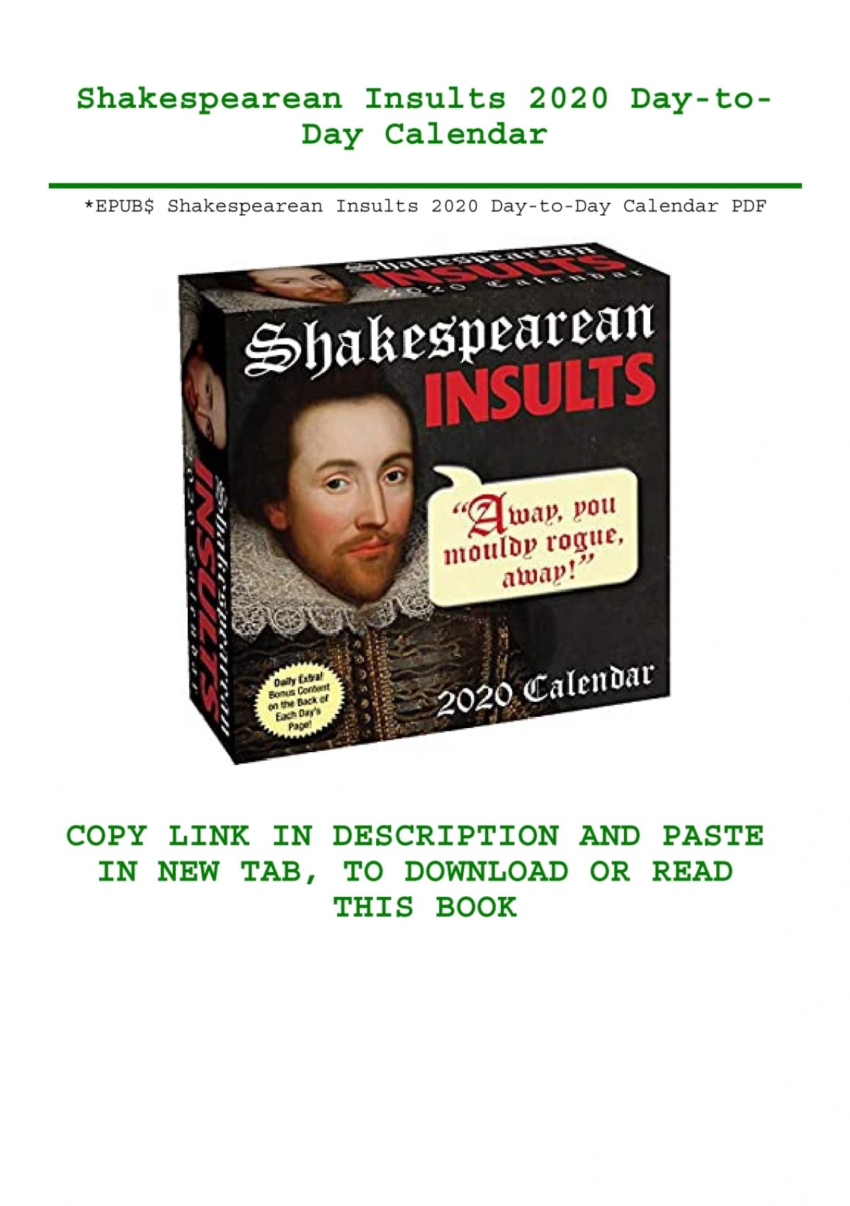 EPUB$ Shakespearean Insults 2020 Day to Day Calendar PDF