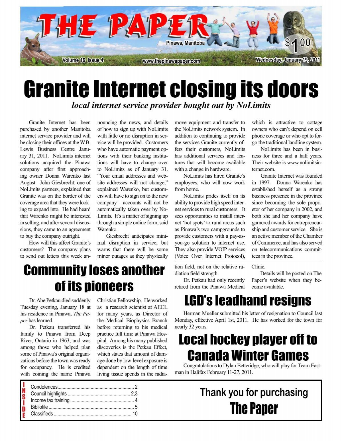 Granite Internet Closing Its Doors Pinawa The Paper